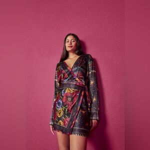 macaw cross stitch embroidered mini dress FARM Rio Macaw Cross Stitch Embroidered Mini Dress